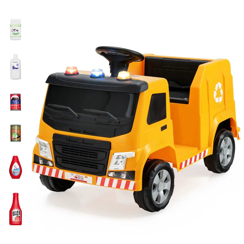 12V Kids Ride-on Garbage Truck with Warning Lights and 6 Recycling Accessories by DirectDeals