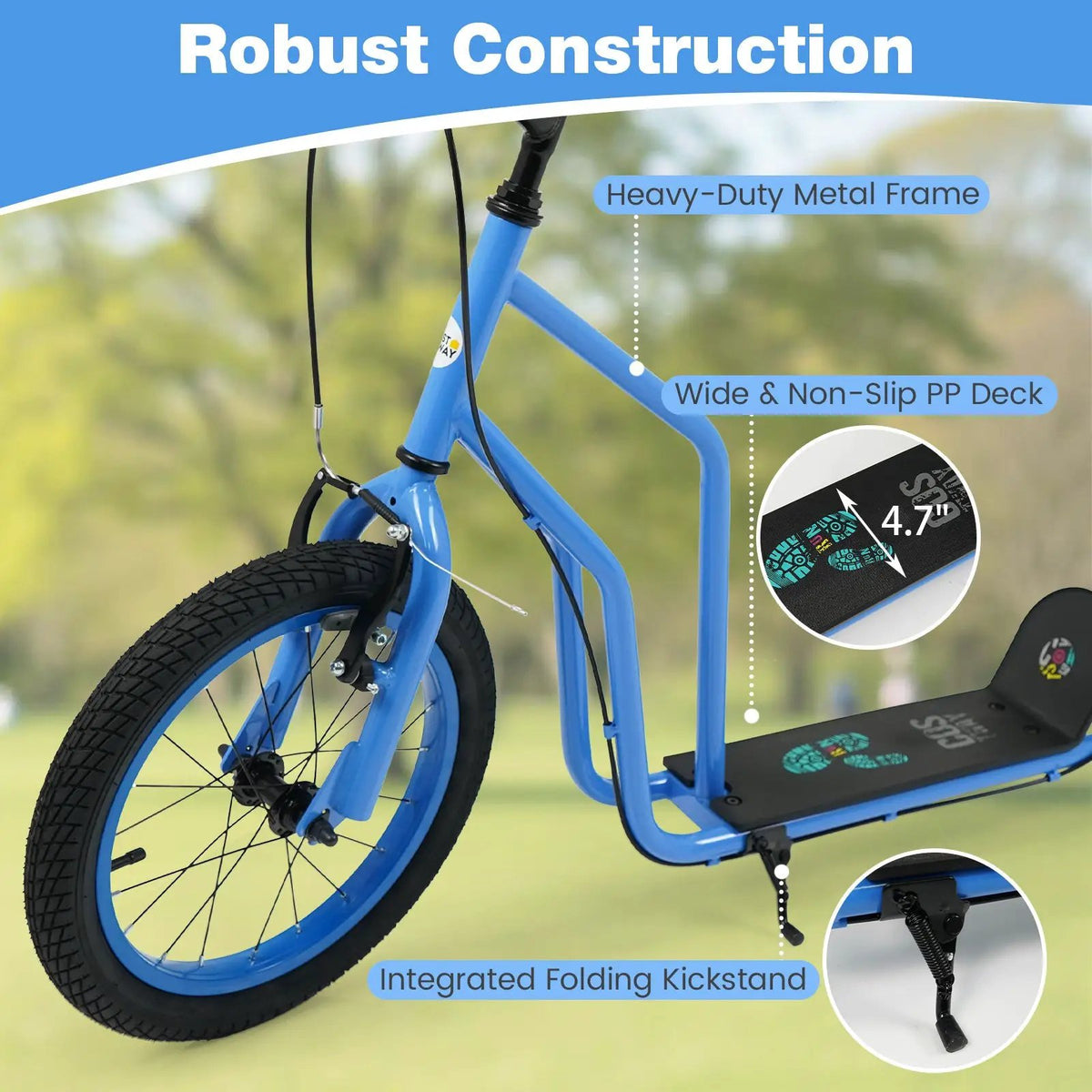 Youth Scooter with Adjustable Handlebar and 16/14-Inch Inflatable Wheels for Age 8+ Years Old, photo 13 of 24