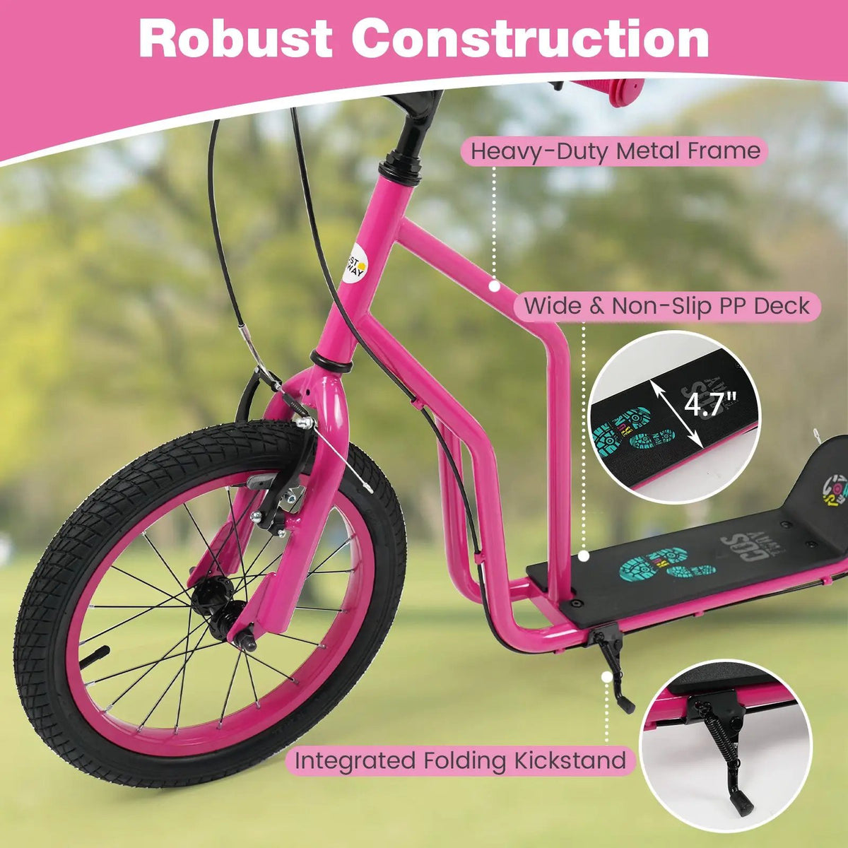 Youth Scooter with Adjustable Handlebar and 16/14-Inch Inflatable Wheels for Age 8+ Years Old, photo 15 of 24