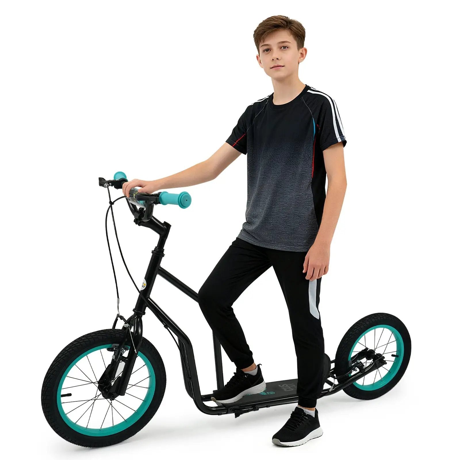 Youth Scooter with Adjustable Handlebar and 16/14-Inch Inflatable Wheels for Age 8+ Years Old by DirectDeals