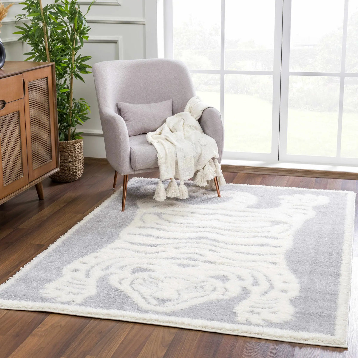 Zane Gray Tibetan Tiger Area Rug - Clearance, installed in a room