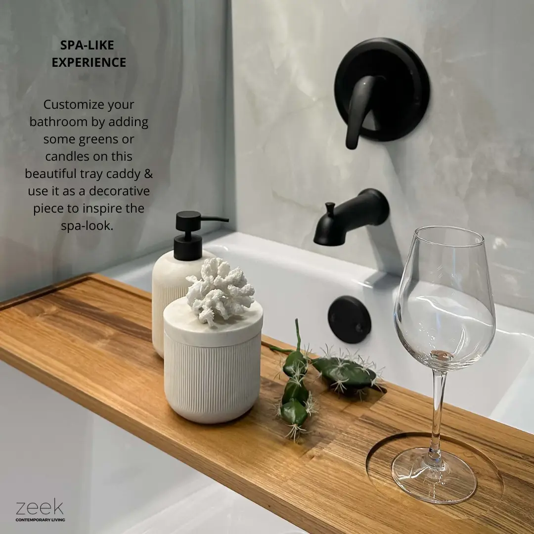 Zeek Natural Solid Wood Bathtub Tray Caddy ZBC3409 by ZEEK