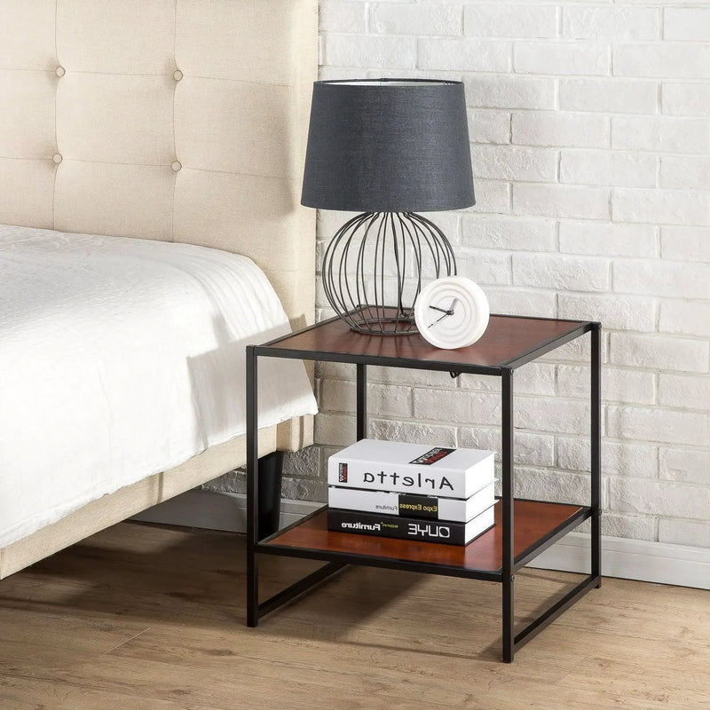 Modern Steel Frame End Table Nightstand in Brown by HomePacific