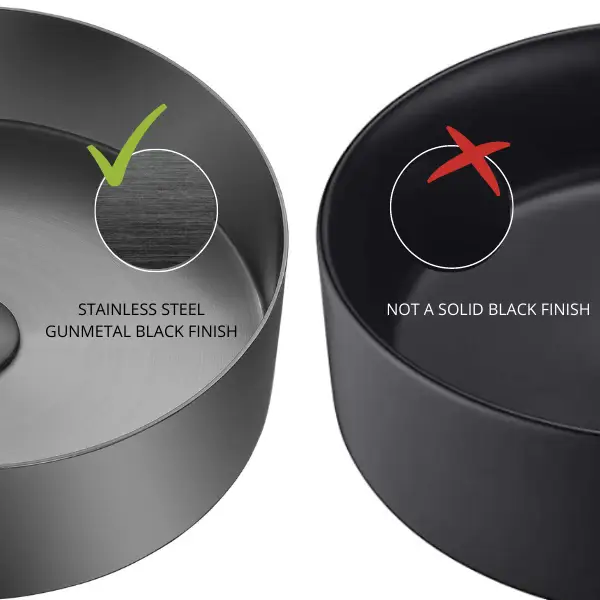 Zeek 14” Gunmetal Black Round Vessel Bathroom Sink Stainless Steel PVD Nano Tech Coating ZN-B144 by ZEEK