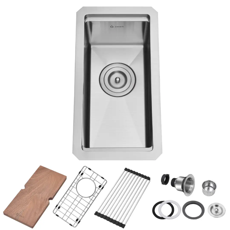Zeek 10 x 18 Inch Undermount / Drop-In Workstation Bar Sink 16G Stainless Steel 10" ZH-LD10 by ZEEK