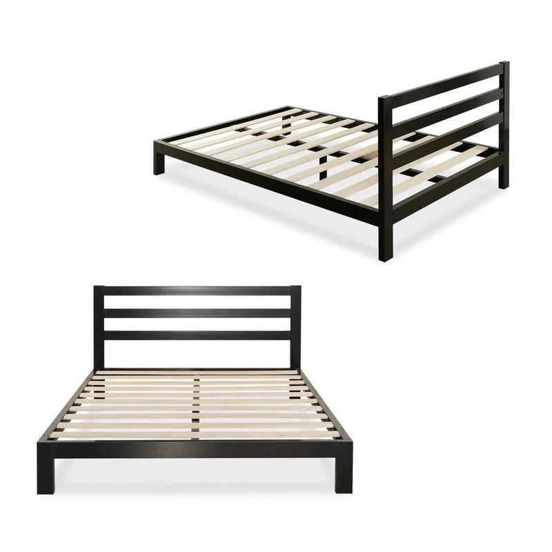 Full size Heavy Duty Metal Platform Bed Frame with Headboard and Wood Slats by HomePacific