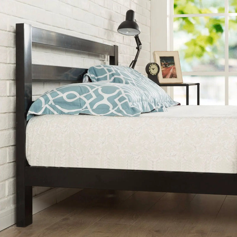 Full size Heavy Duty Metal Platform Bed Frame with Headboard and Wood Slats by HomePacific