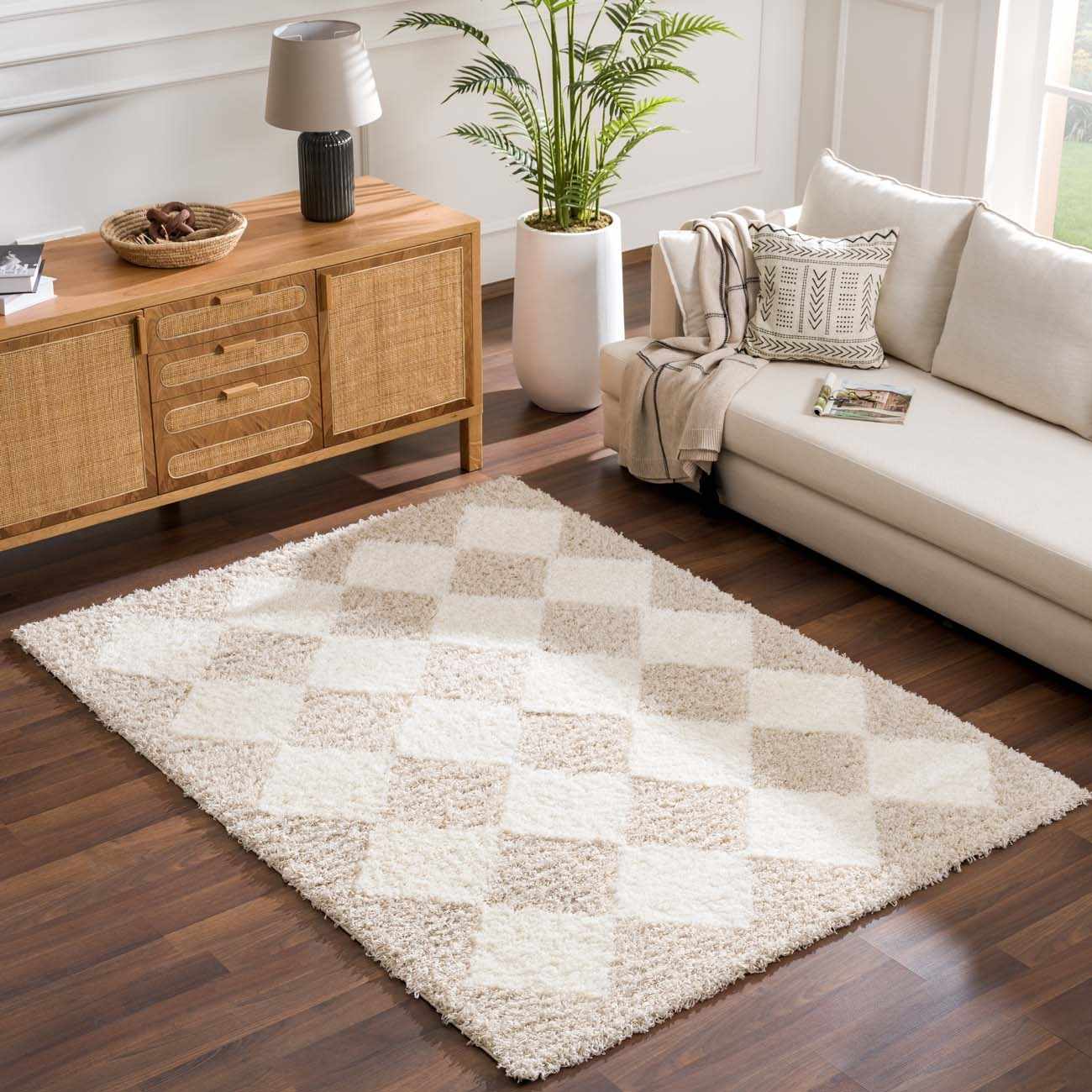 Zahur Cream & Beige Diamond Area Rug by Hauteloom
