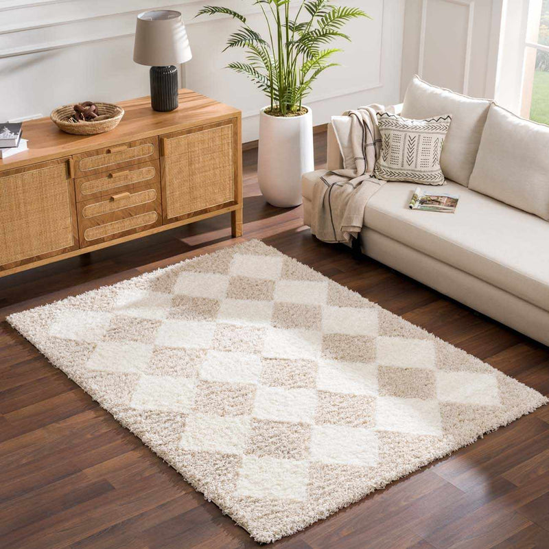 Zahur Cream & Beige Diamond Area Rug by Hauteloom