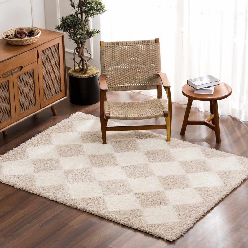Zahur Cream & Beige Diamond Area Rug by Hauteloom