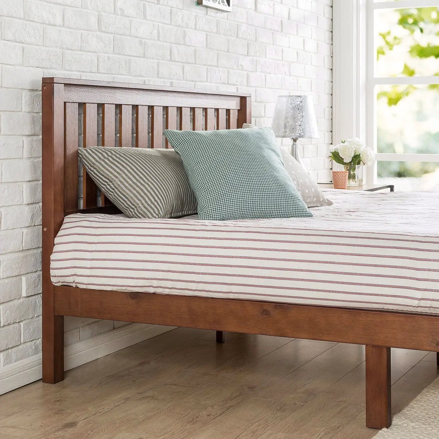 Queen size Mission Style Solid Wood Platform Bed Frame with Headboard in Espresso Finish by HomePacific