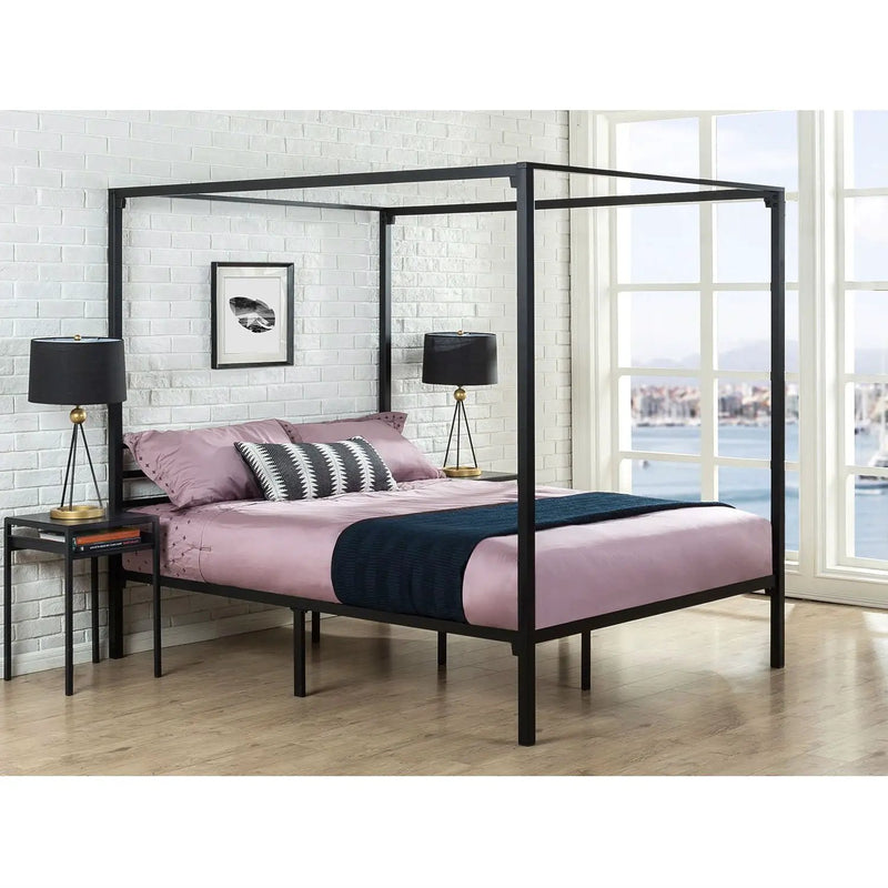 Queen size Modern Black Metal Canopy Bed Frame by HomePacific