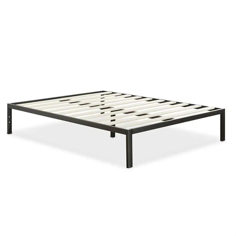 Full Size Modern Black Metal Platform Bed Frame with Wood Slats by HomePacific