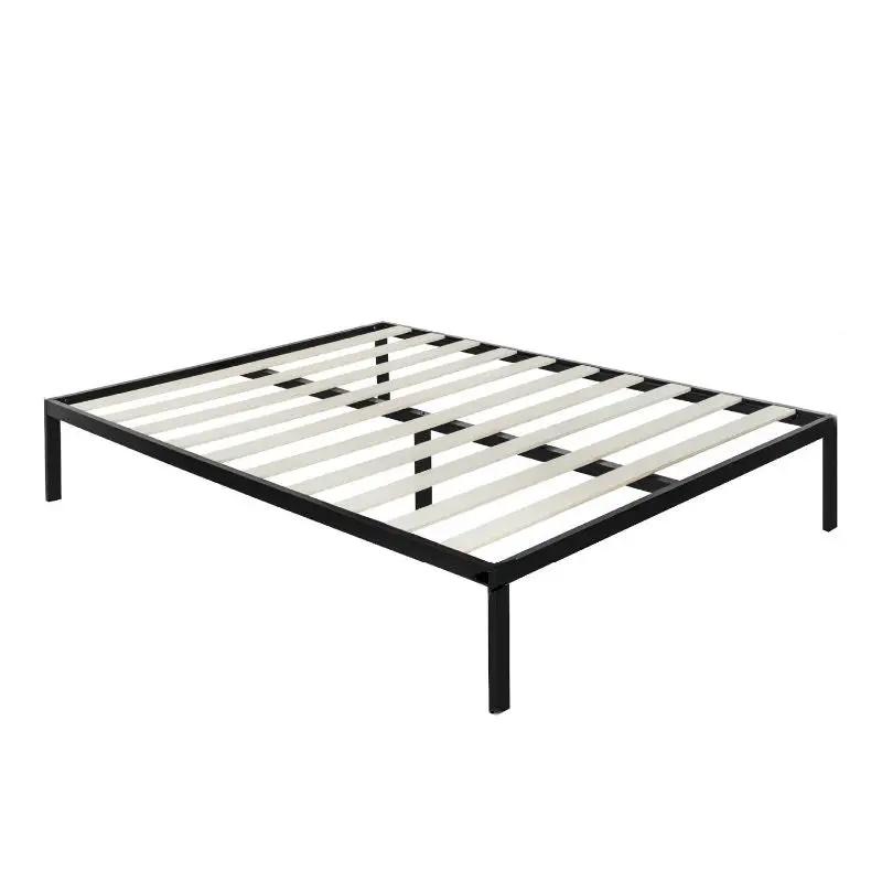 Full Size Modern Black Metal Platform Bed Frame with Wood Slats by HomePacific