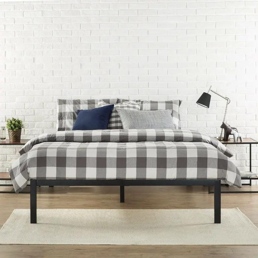 Full Size Modern Black Metal Platform Bed Frame with Wood Slats by HomePacific