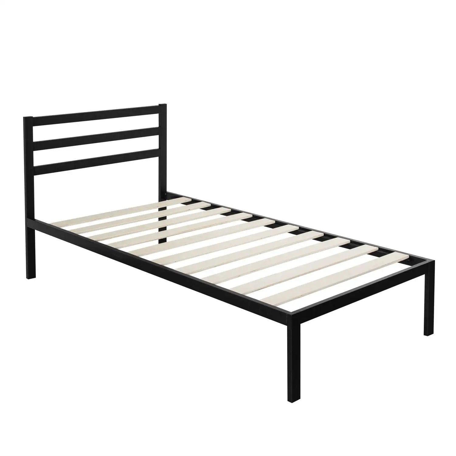 Twin Modern Metal Platform Bed Frame with Headboard and Wood Slats by HomePacific