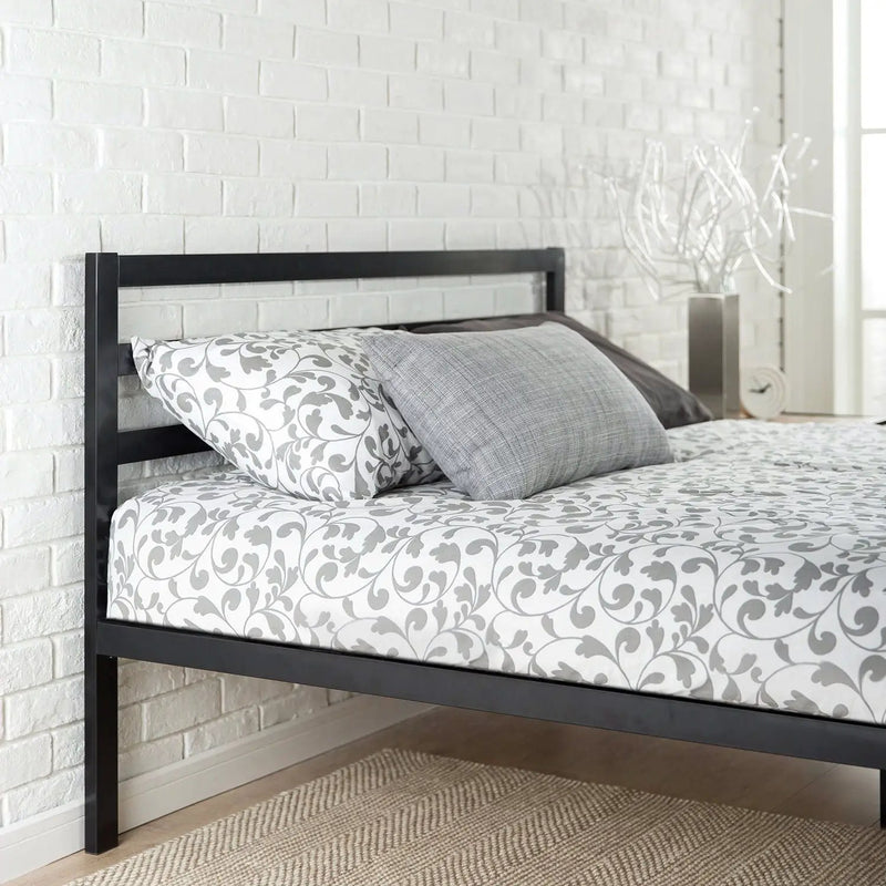 Twin Modern Metal Platform Bed Frame with Headboard and Wood Slats by HomePacific