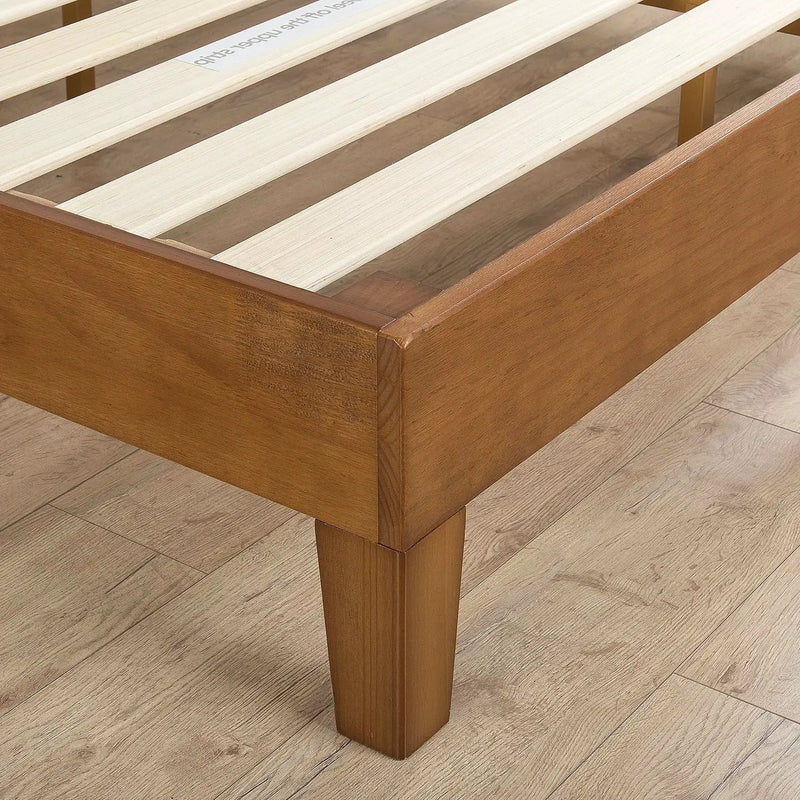 Twin Solid Wood Platform Bed Frame with Headboard in Medium Brown Finish by HomePacific