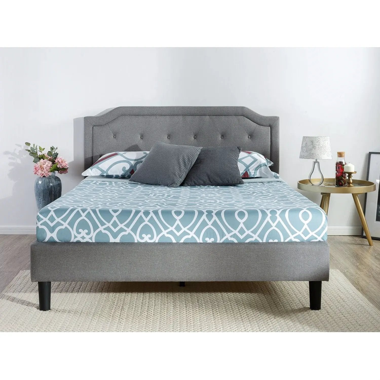 King size Grey Upholstered Platform Bed with Classic Button Tufted Headboard by HomePacific