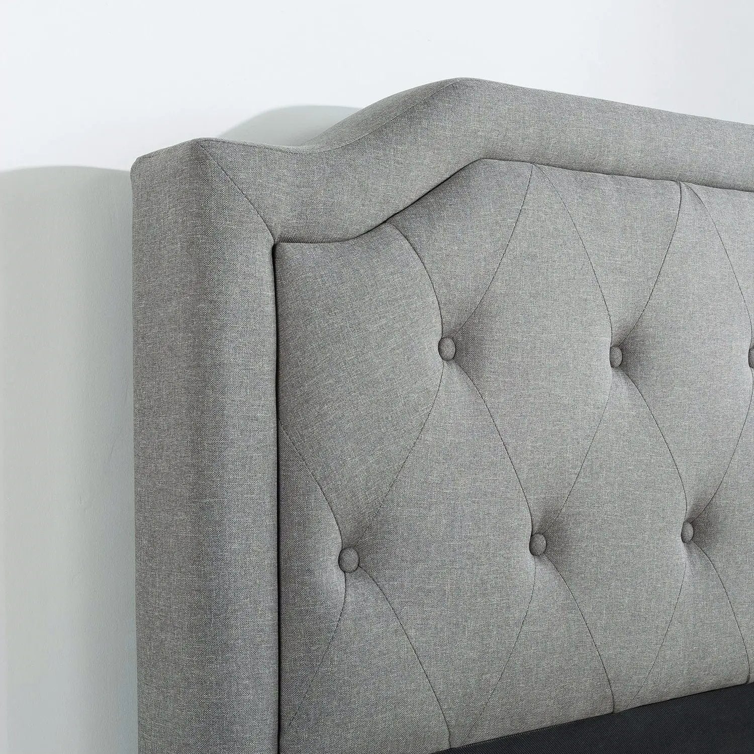 King size Grey Upholstered Platform Bed with Classic Button Tufted Headboard by HomePacific