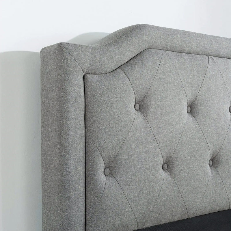 King size Grey Upholstered Platform Bed with Classic Button Tufted Headboard by HomePacific