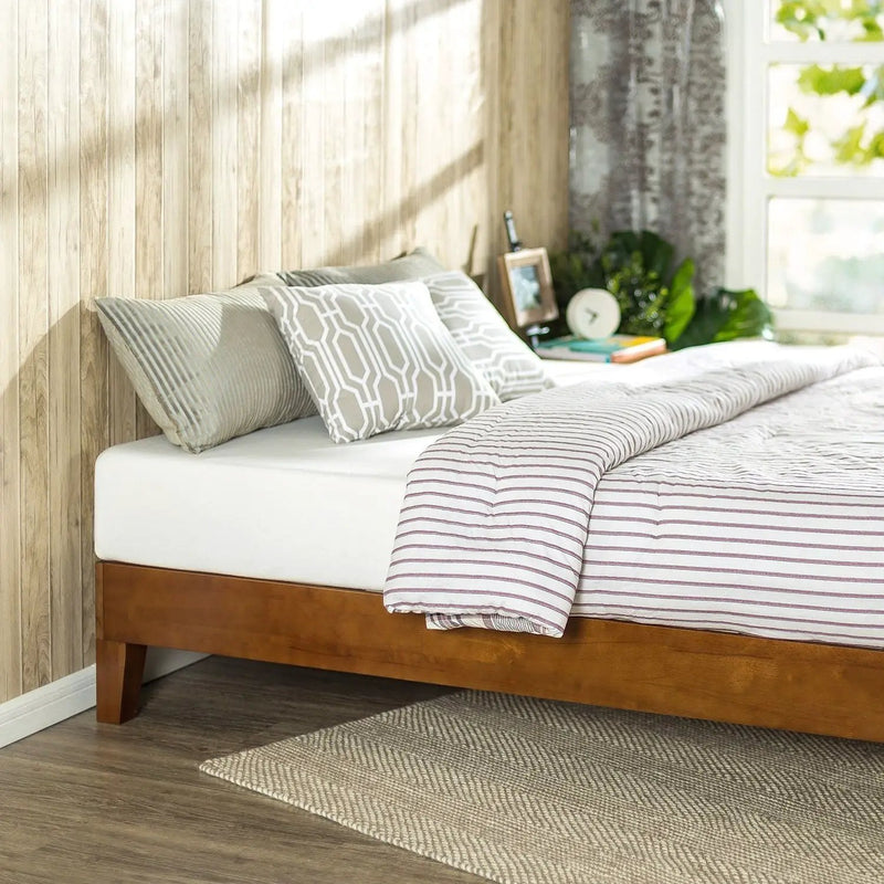 Twin size Low Profile Wooden Platform Bed Frame in Cherry Finish by HomePacific