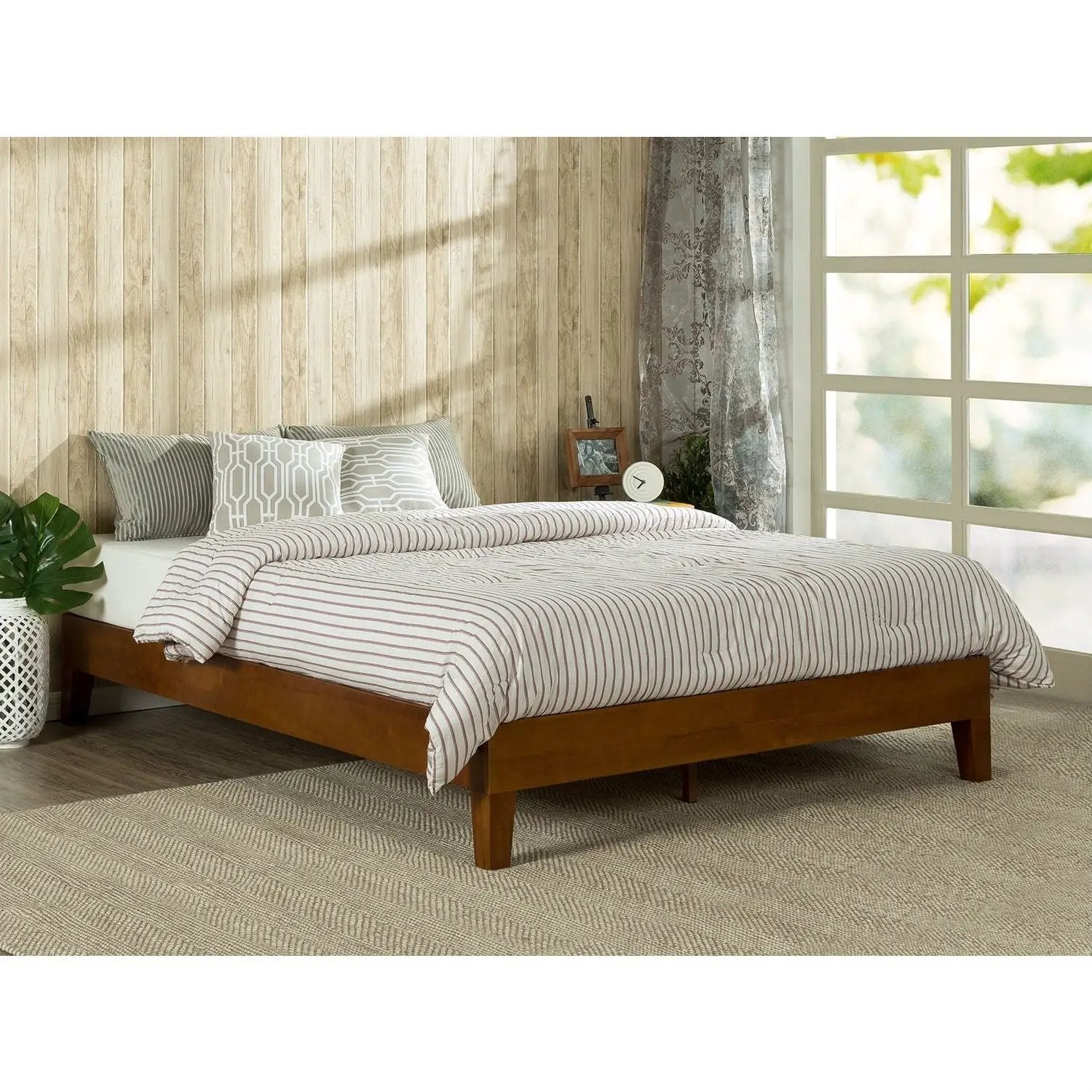 Twin size Low Profile Wooden Platform Bed Frame in Cherry Finish by HomePacific