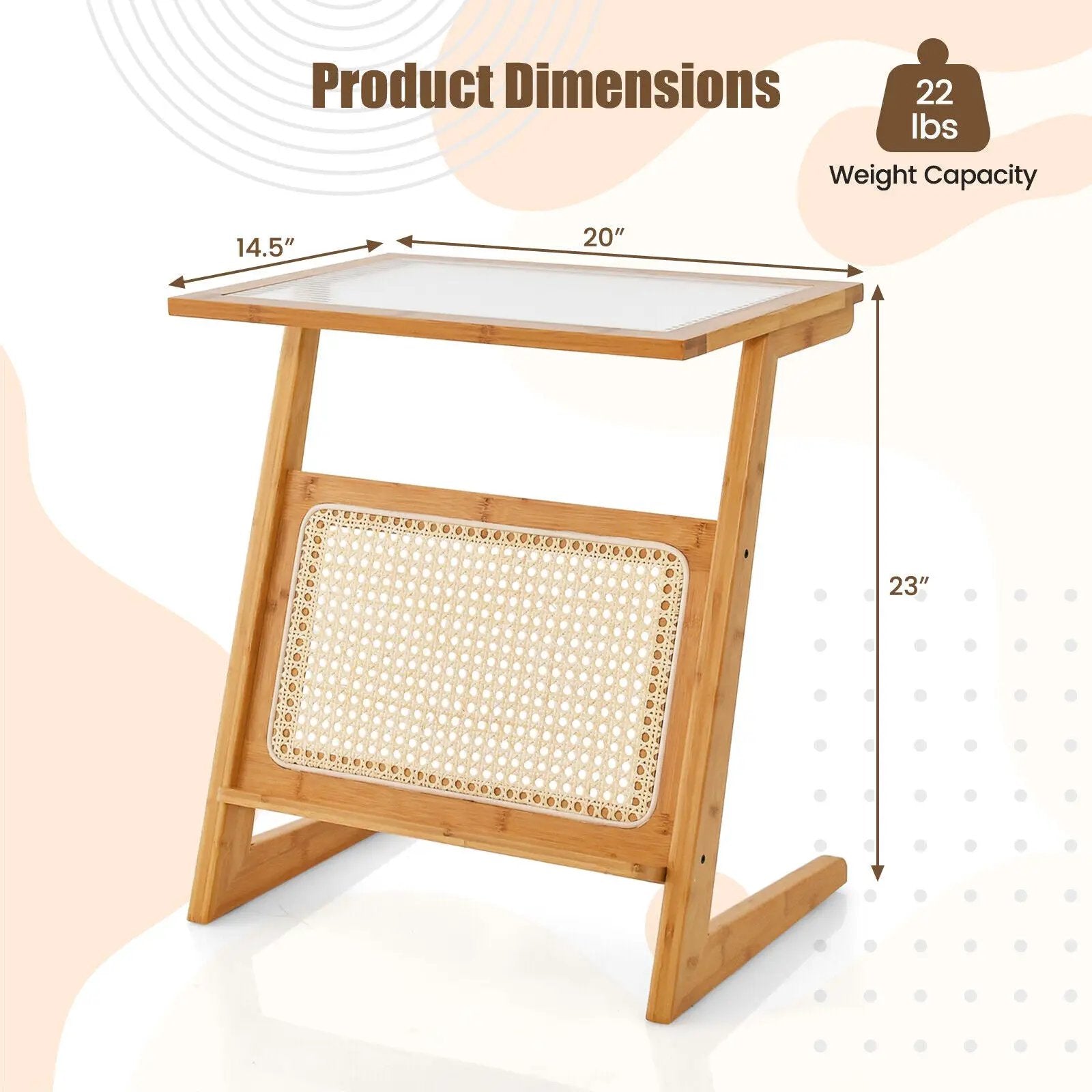 Z-shaped End Table with Magazine Rack and Rattan Shelf-Natural by DirectDeals