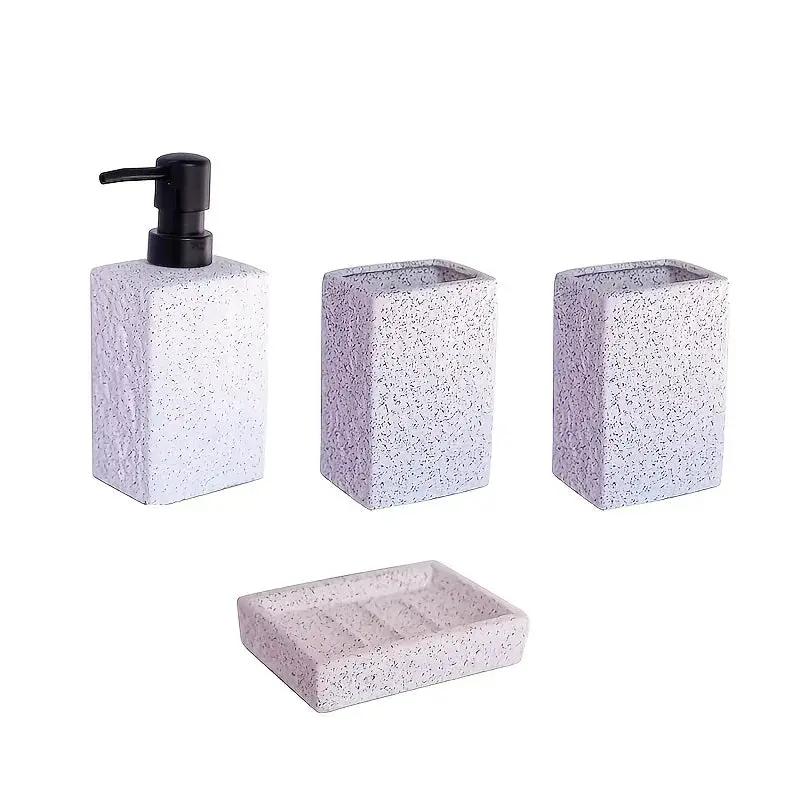 A 4pcs Set Featuring a Minimalist Nordic Design in Ceramic, Including a Stone-Patterned Wash Cup Set, Lotion Bottle, Soap Dish, Bathroom Cleaning Bottles, Mouthwash Cup, Bathroom Essentials, Bathroom Accessories, Perfect As a by House Of Avana