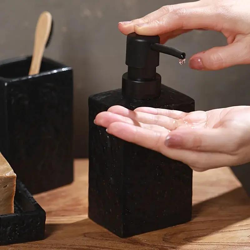 A 4pcs Set Featuring a Minimalist Nordic Design in Ceramic, Including a Stone-Patterned Wash Cup Set, Lotion Bottle, Soap Dish, Bathroom Cleaning Bottles, Mouthwash Cup, Bathroom Essentials, Bathroom Accessories, Perfect As a by House Of Avana
