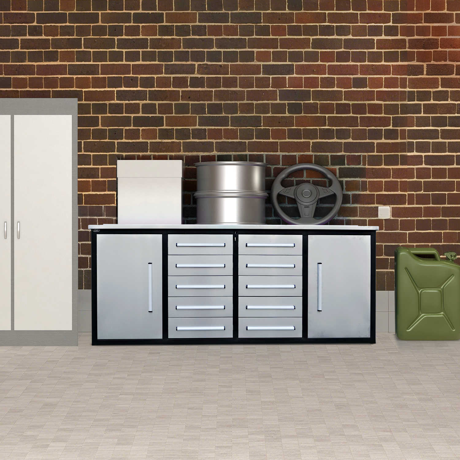 7ft Heavy Duty Workbench with 10 Drawers & 2 Cabinets by Chery Industrial