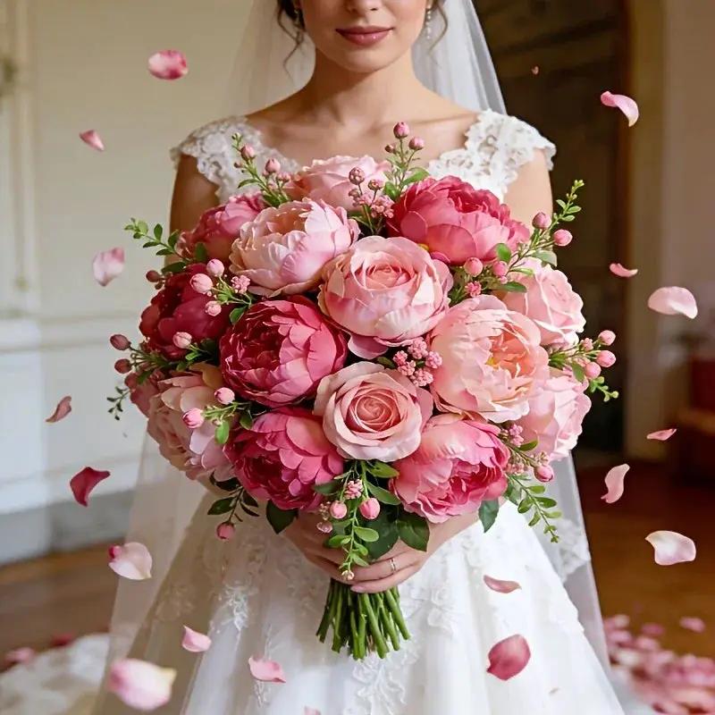 A Selection of High-Rated Artificial Two-Tone Peony Bouquets - Lifelike Flowers for Outdoor Decor, Home Decoration, And Event Decoration - Festive Floral Arrangements, Premium Bouquets, Bridal Bouquets, Valentine'S Day by House Of Avana