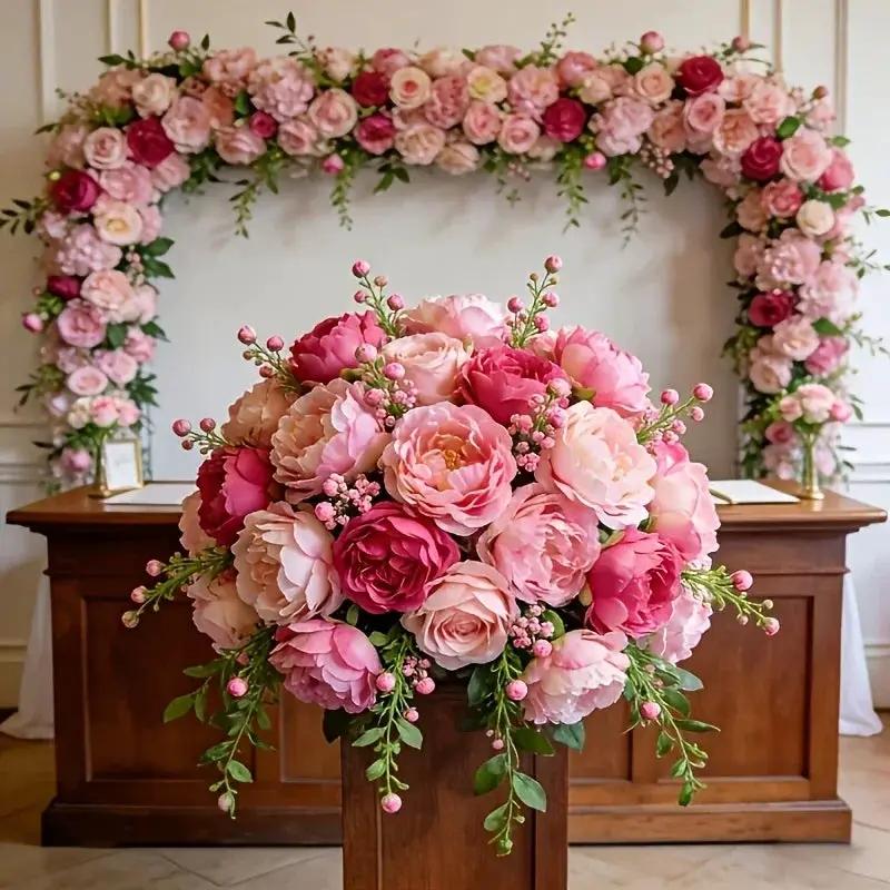 A Selection of High-Rated Artificial Two-Tone Peony Bouquets - Lifelike Flowers for Outdoor Decor, Home Decoration, And Event Decoration - Festive Floral Arrangements, Premium Bouquets, Bridal Bouquets, Valentine'S Day by House Of Avana