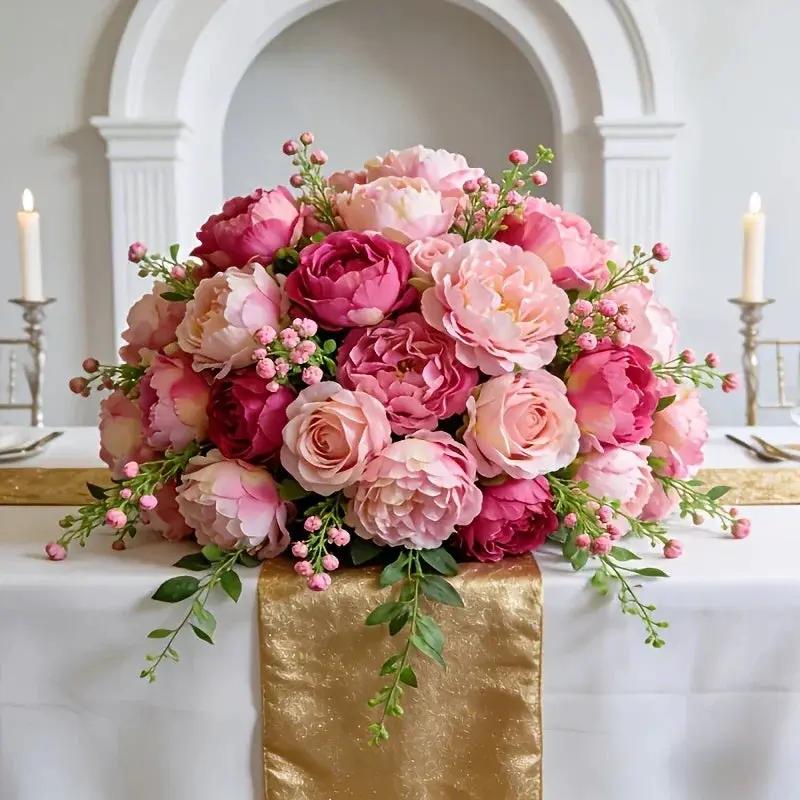 A Selection of High-Rated Artificial Two-Tone Peony Bouquets - Lifelike Flowers for Outdoor Decor, Home Decoration, And Event Decoration - Festive Floral Arrangements, Premium Bouquets, Bridal Bouquets, Valentine'S Day by House Of Avana