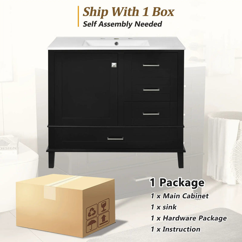 Bathroom Vanity, Modern Bathroom Cabinet With Sink Combo Set, Bathroom Storage Cabinet With A Soft Closing Door And 3 Drawers, Solid Wood Frame by HouseOfZazla