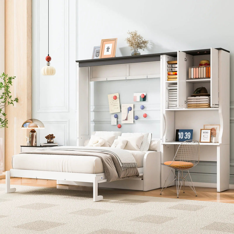 Multi Functional Murphy Bed With Sofa, Desk, And Storage Cabinet In, Full Size - White by Unique Piece Furniture
