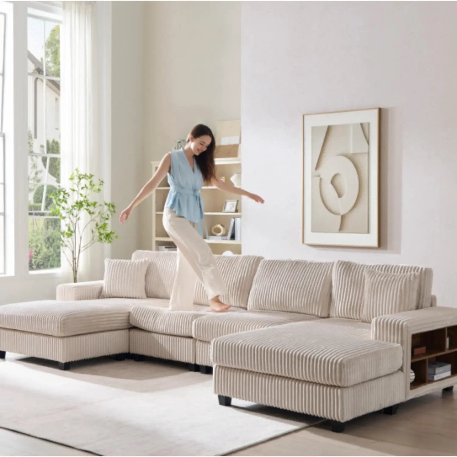 U-Shaped Convertible Sofa, 4 Seater Large Living Room Lounge by Unique Piece Furniture