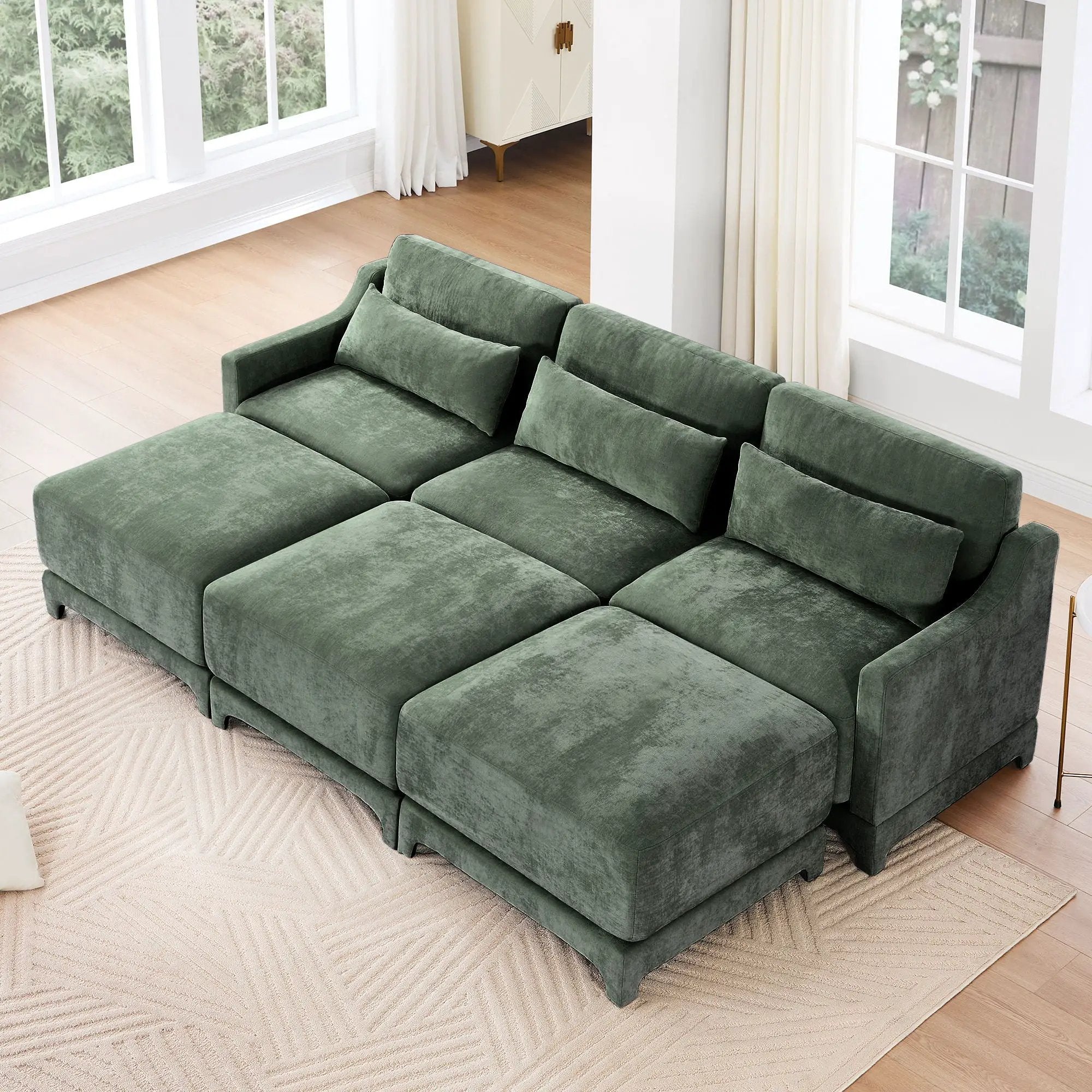 Stylish Sofa With Ottoman And Lumbar Pillows, Ergonomic Design by HouseOfZazla