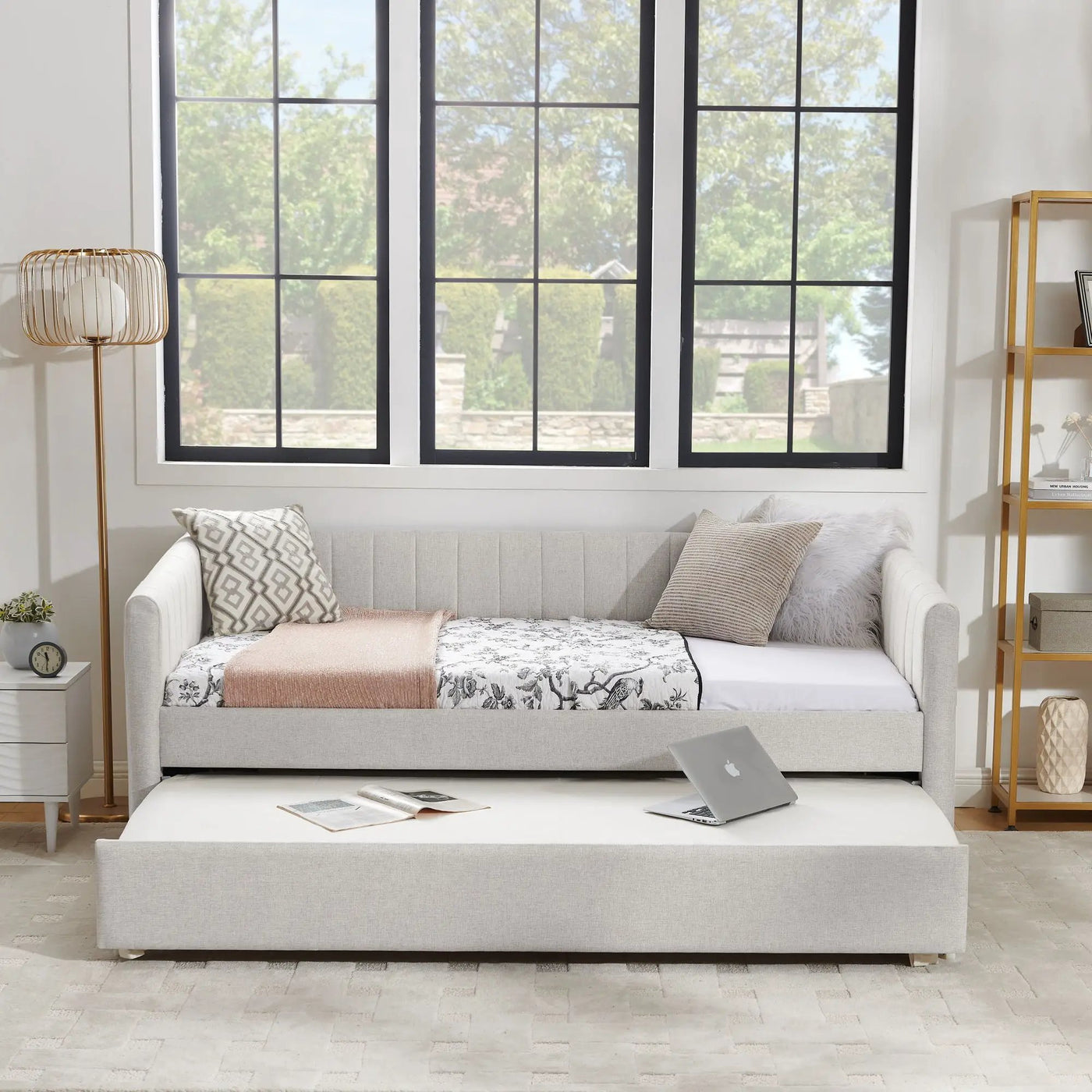 Upholstered Daybed With Trundle With Vertical Stripes by Unique Piece Furniture