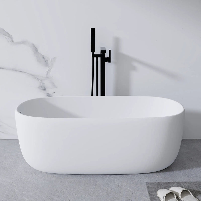 Freestanding Bathtub Resin Stone Soaking Bathtub Solid Surface Modern Tubs With Overflow And Pop-Up Drain - Matte White by HouseOfZazla