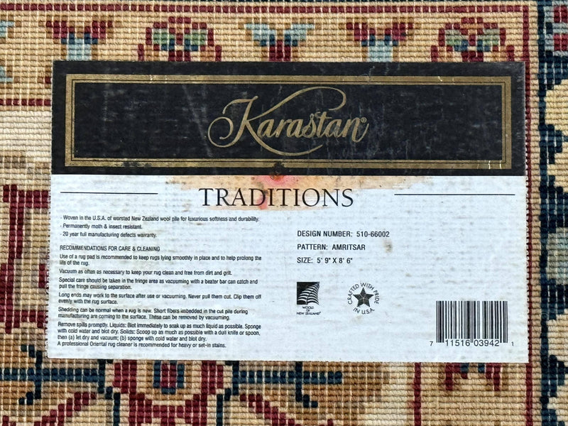 Karastan Rug 5.9 x 8.6, Karastan Traditions Amritsar Pattern Design 510, New Zealand Wool, Karastan Area Rug by Jewel Rugs