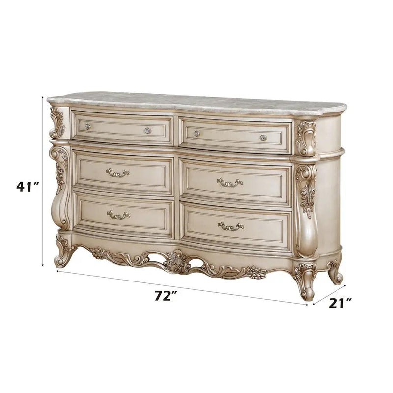 Gorsedd - Dresser With Marble Top - Marble Top & Golden Ivory by Unique Piece Furniture