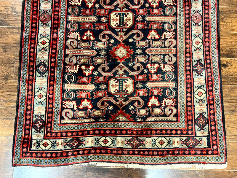 Persian Wide Runner Rug 4.8 x 10, Persian Kalegi Ardabil Rug, Perpedil Caucasian Rug, Antique Handmade Wool Carpet, Navy Blue Red, Tribal Rug by Jewel Rugs