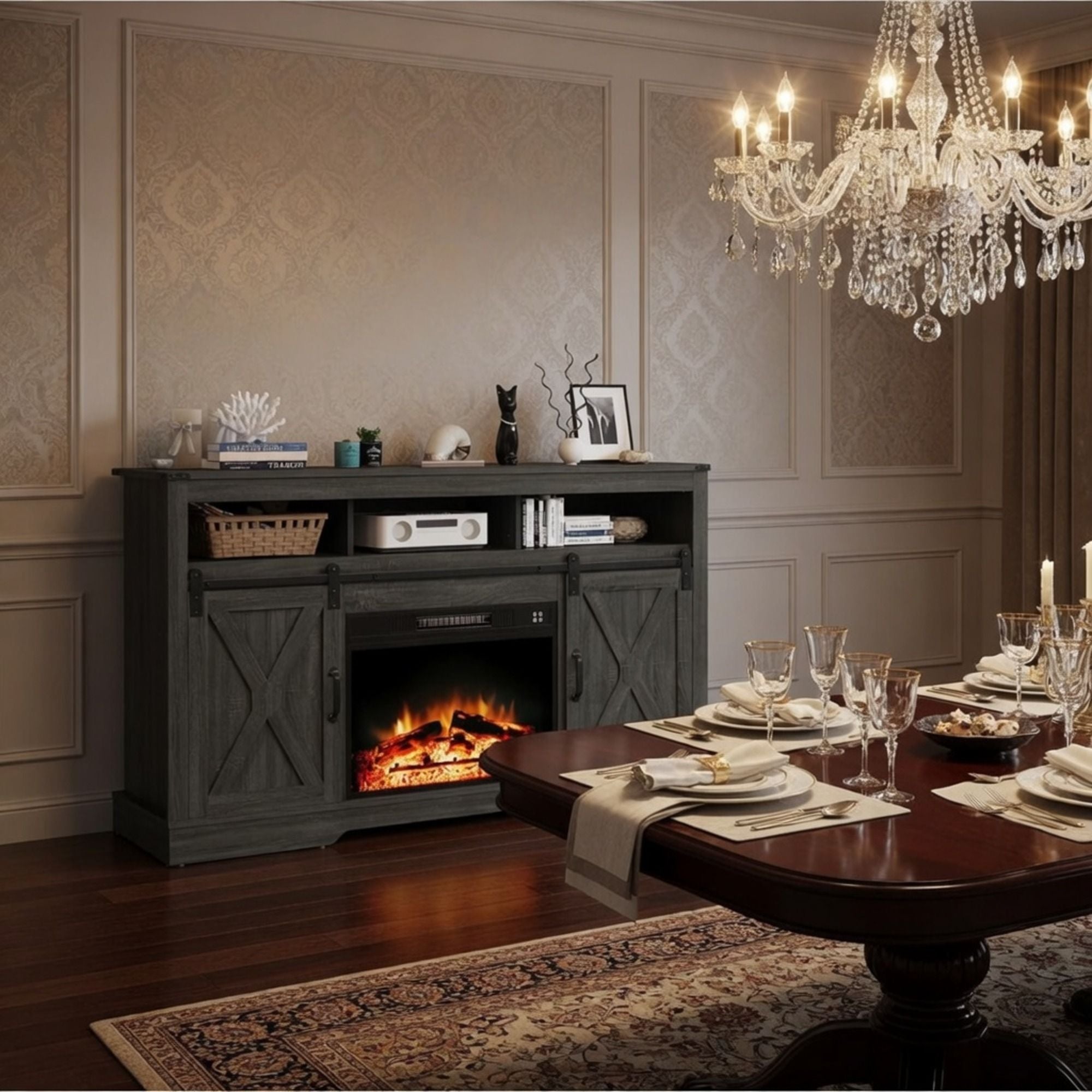 Electric Fireplace Insert Heater With Multicolor Flames, Remote Control - Black by HouseOfZazla