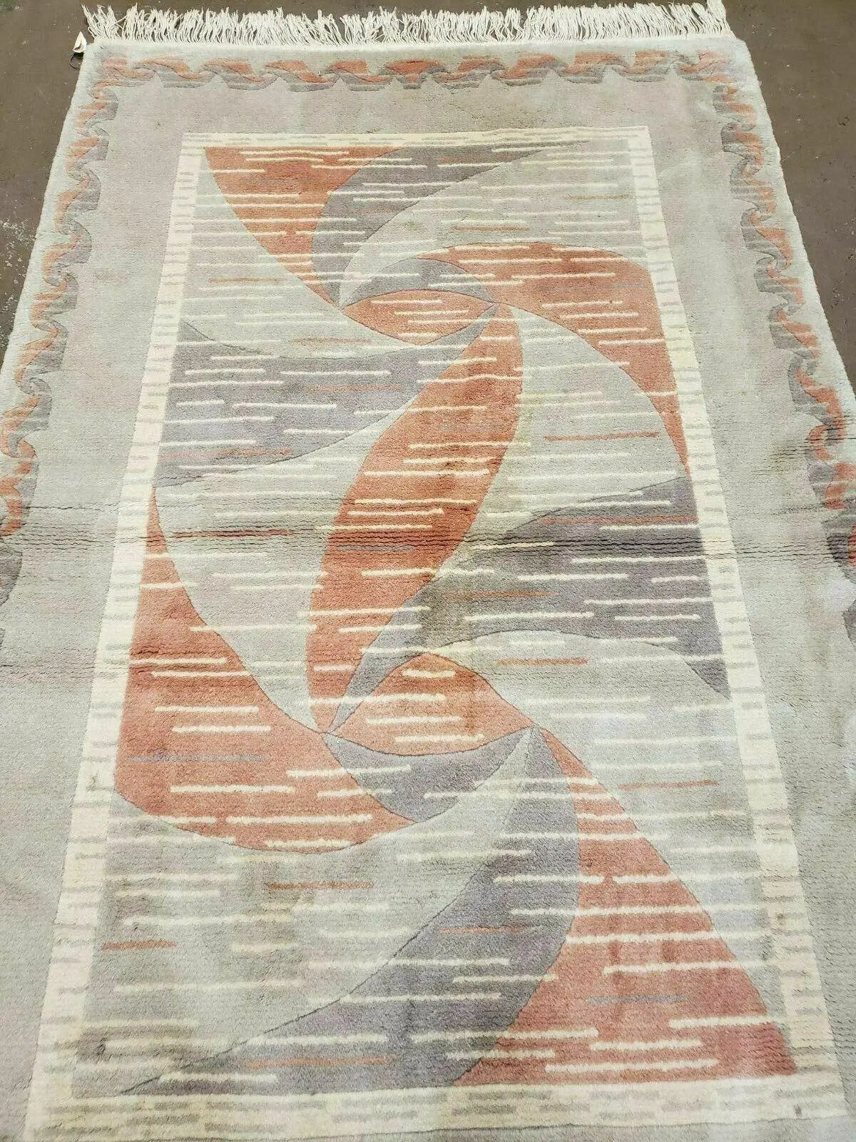 3' X 5' Handmade Modern Chinese Accent Rug - Silk on Cotton Carpet - Abstract Contemporary Design - Beige and Orange by Jewel Rugs