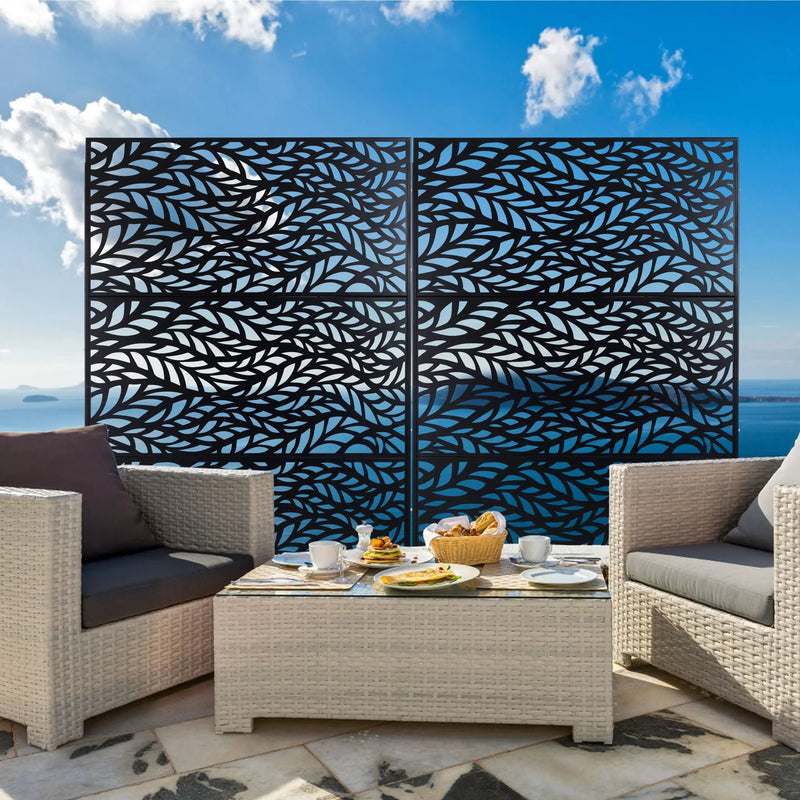 Outdoor & Indoor Privacy Screen Metal Privacy Screen, Freestanding Decorative Privacy Screen For Deck Balcony Patio - Black by HouseOfZazla