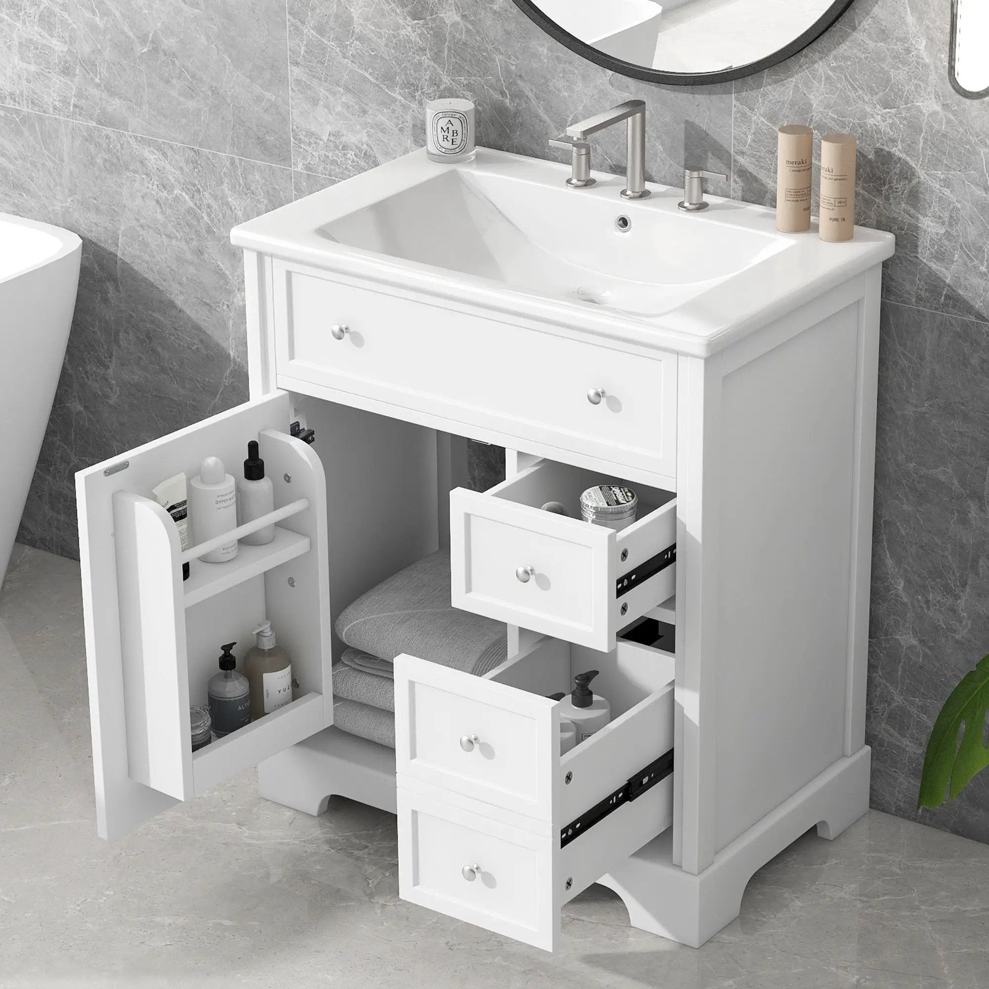 Bathroom Vanity With Sink Top, Cabinet With Door And 2 Drawers - White by Unique Piece Furniture