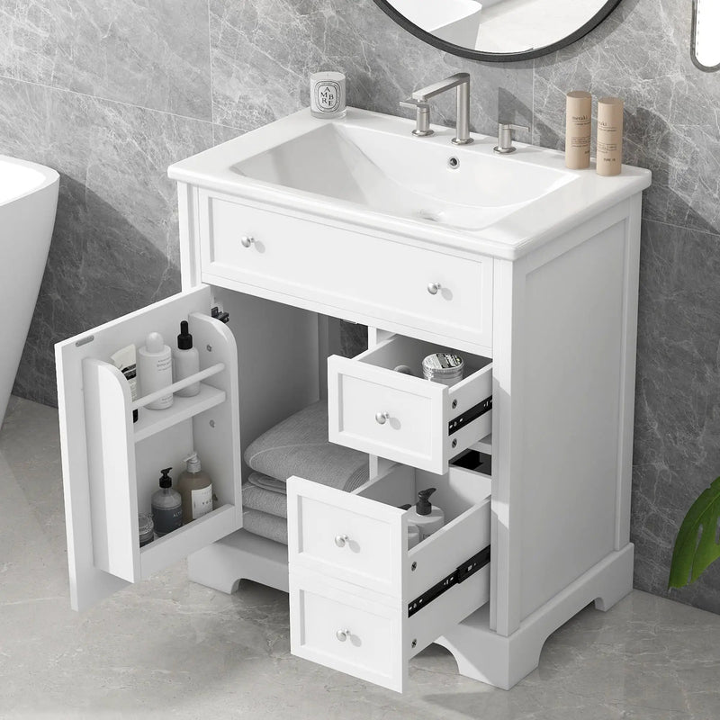 Bathroom Vanity With Sink Top, Cabinet With Door And 2 Drawers - White by Unique Piece Furniture