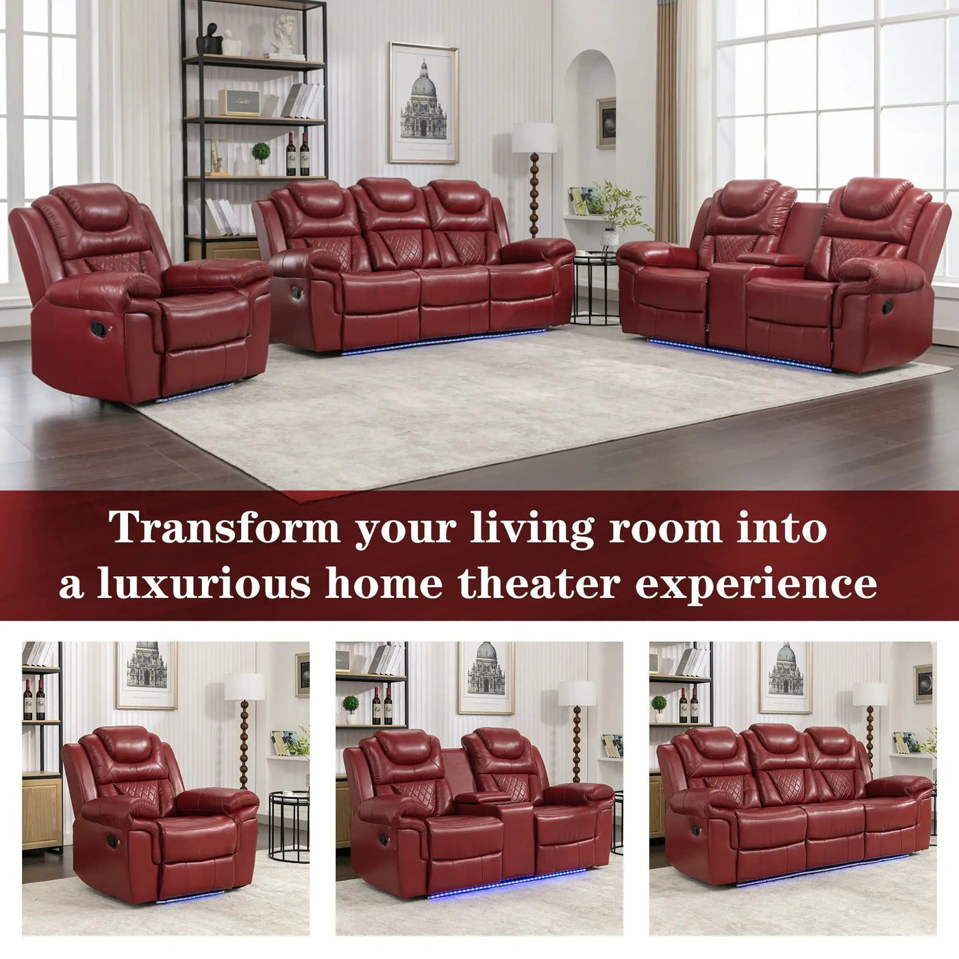 Home Theater Seating Manual Recliner Chair With Led Light Strip For Living Room by Unique Piece Furniture