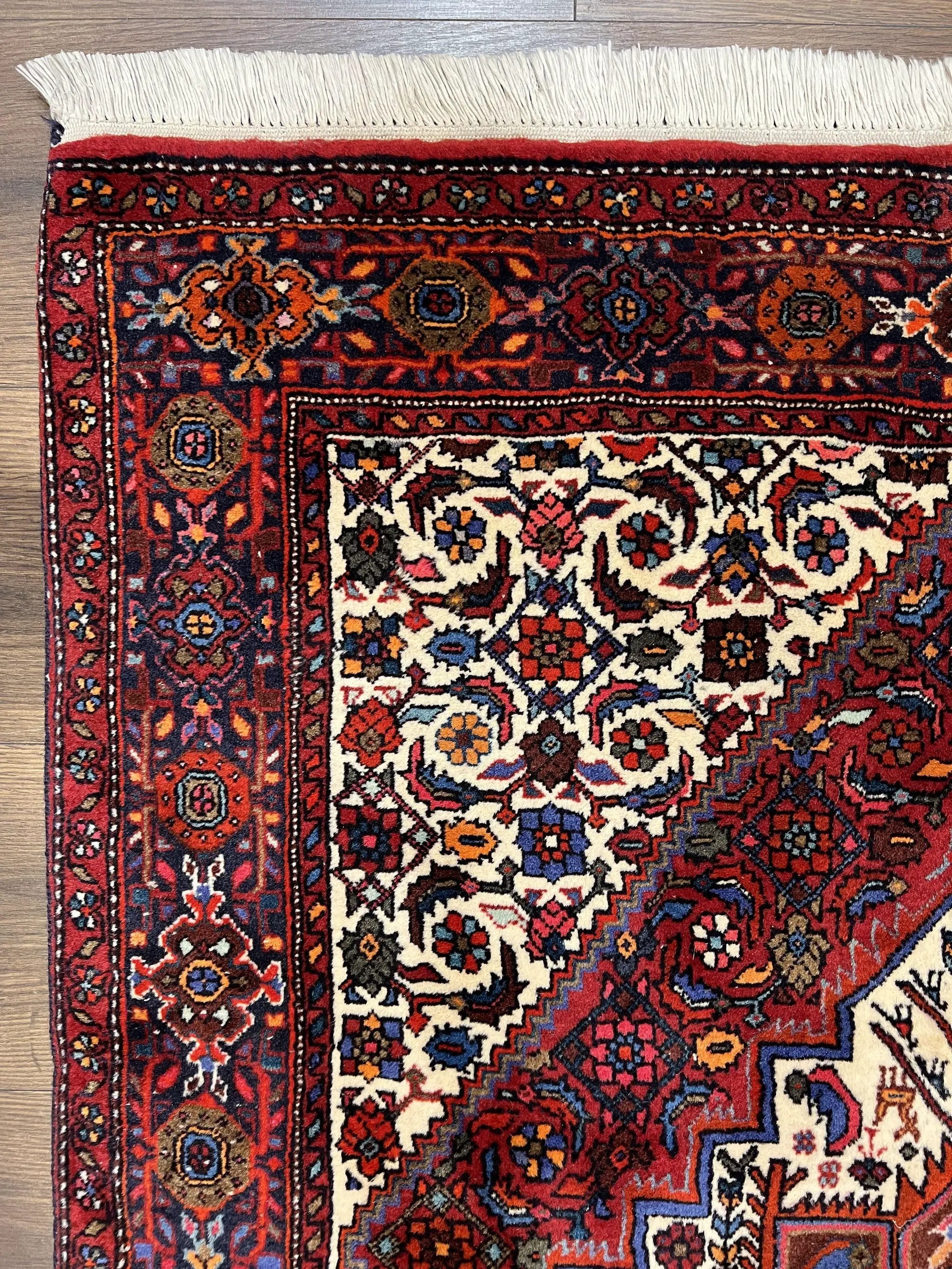 Fine Persian Bidjar Rug 3x5, Geometric Medallion Oriental Bijar Carpet 3 x 5 ft, Ruby Red and Cream, Hand Knotted Wool Rug, Semi Antique Tribal Rug, Nice by Jewel Rugs